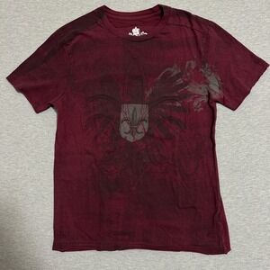 Helix Graphic T-Shirt Fleur De Lis Distressed Y2K Grunge Burgundy Mens Medium